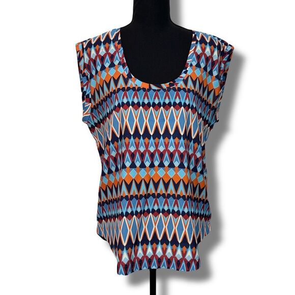 J. Crew Cap Sleeve Abstract Print Scoop Neck Blouse Size 10 Woman’s - Picture 5 of 10